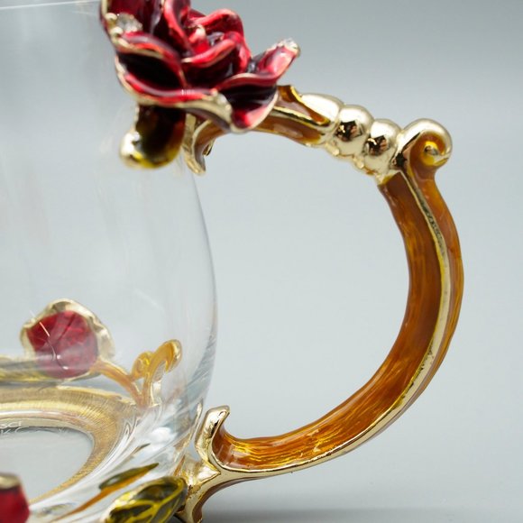 Reposhed Arc Of France Glass Mug & Spoon - Rose & Butterfly Design - Picture 12 of 15